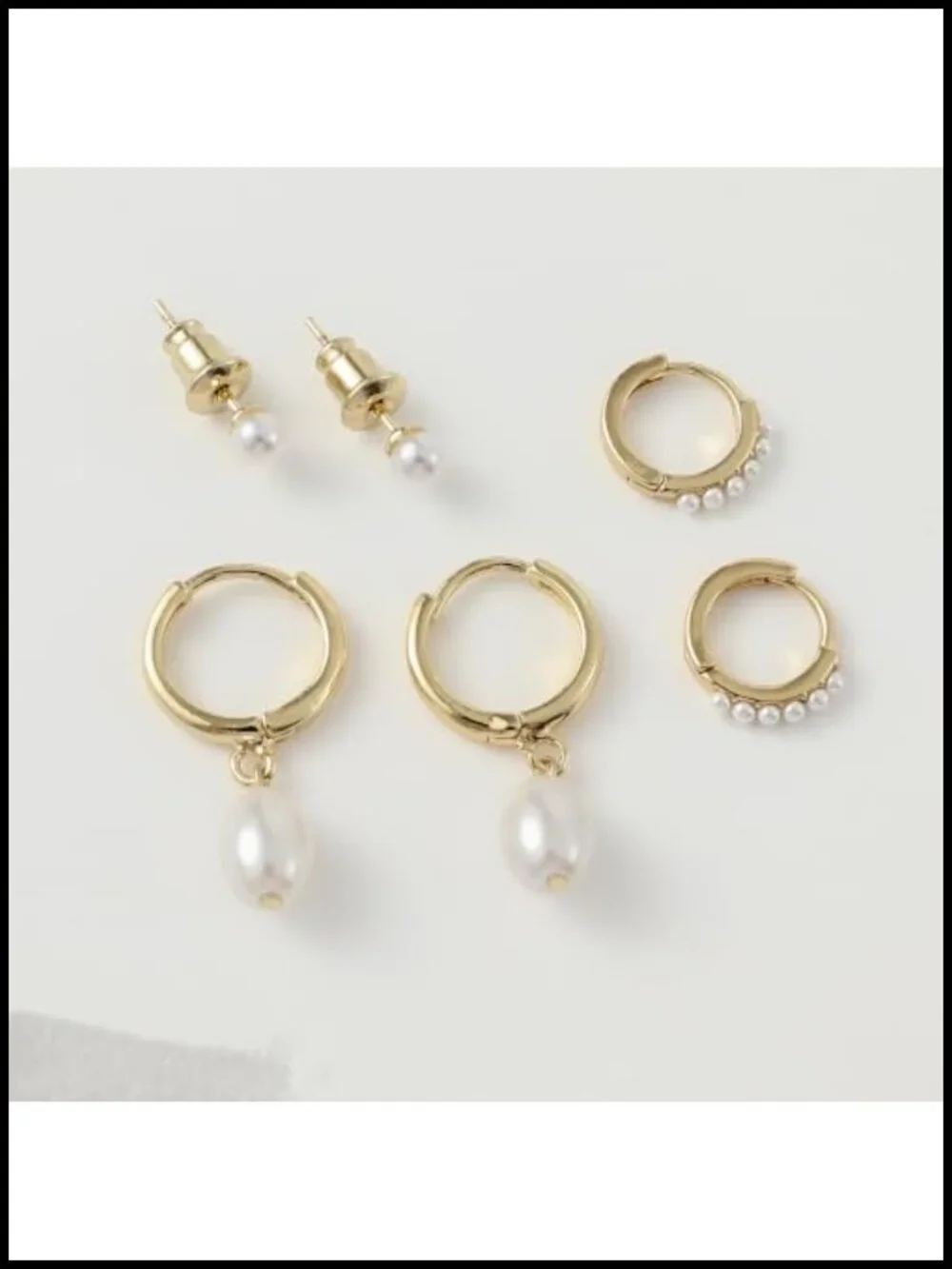 14K Gold Plated Earring Stack Set - 3 Pairs Dangle Stud Huggie Hoop